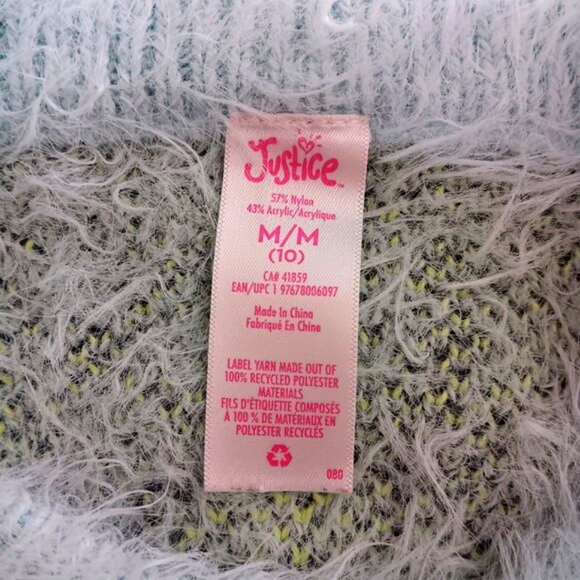 Justice Fuzzy Sweater Cropped  Smiley Face Graphics Light Green Girl's Size M - Picture 10 of 11